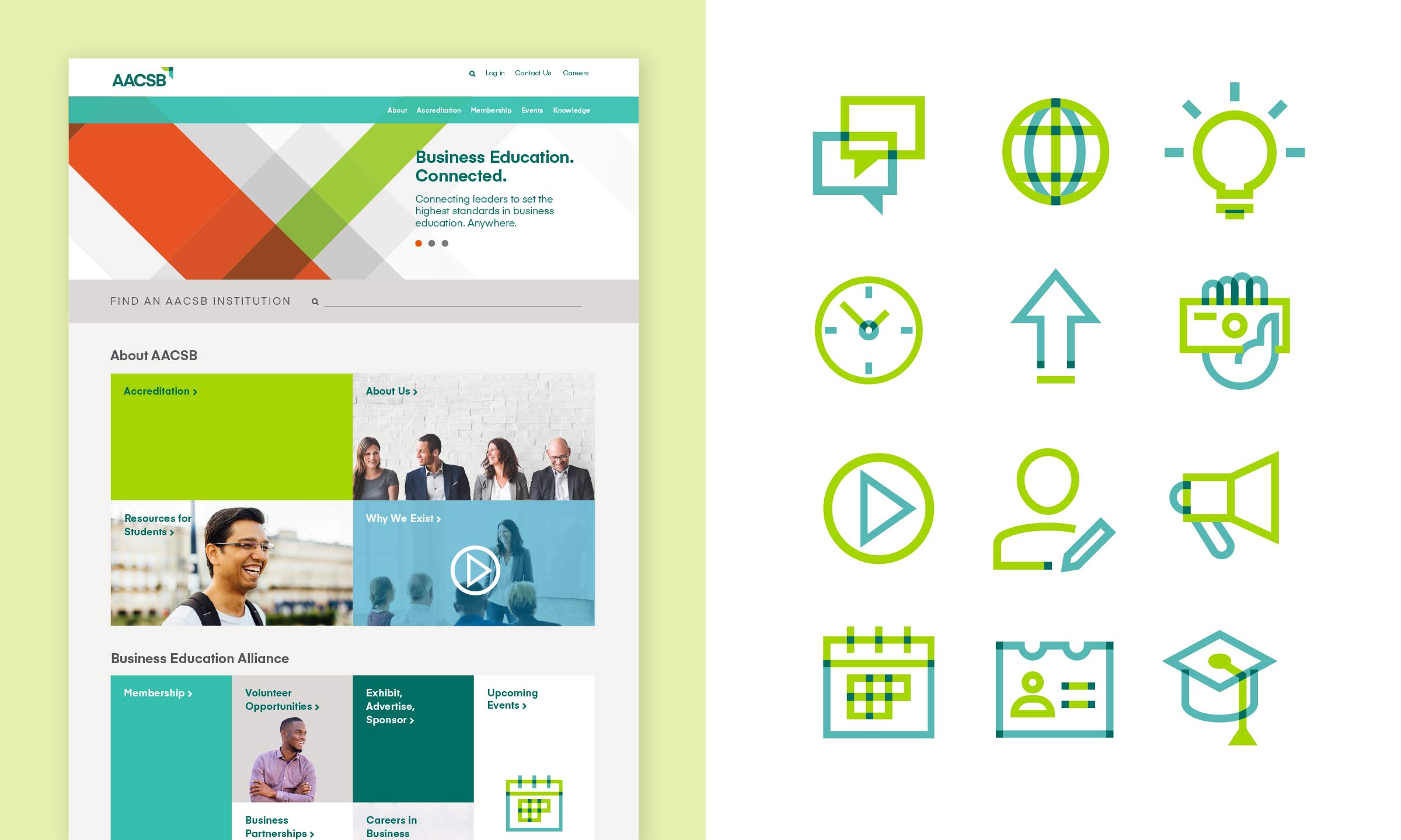 aacsb webpage with icons