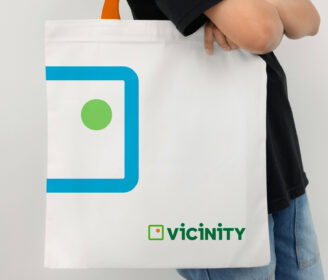 Vicinity logo on a tote bag