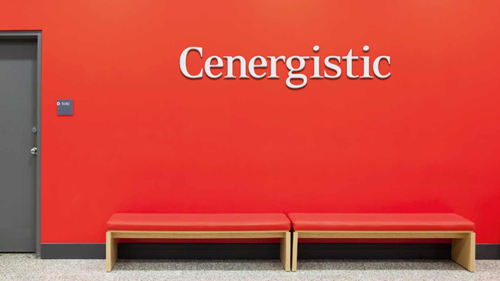 cenergistic office branding on red wall