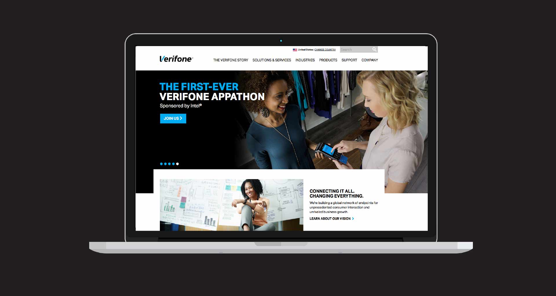 Verifone webpage on laptop