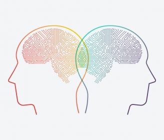 illustration of two profiles with brains drawn in