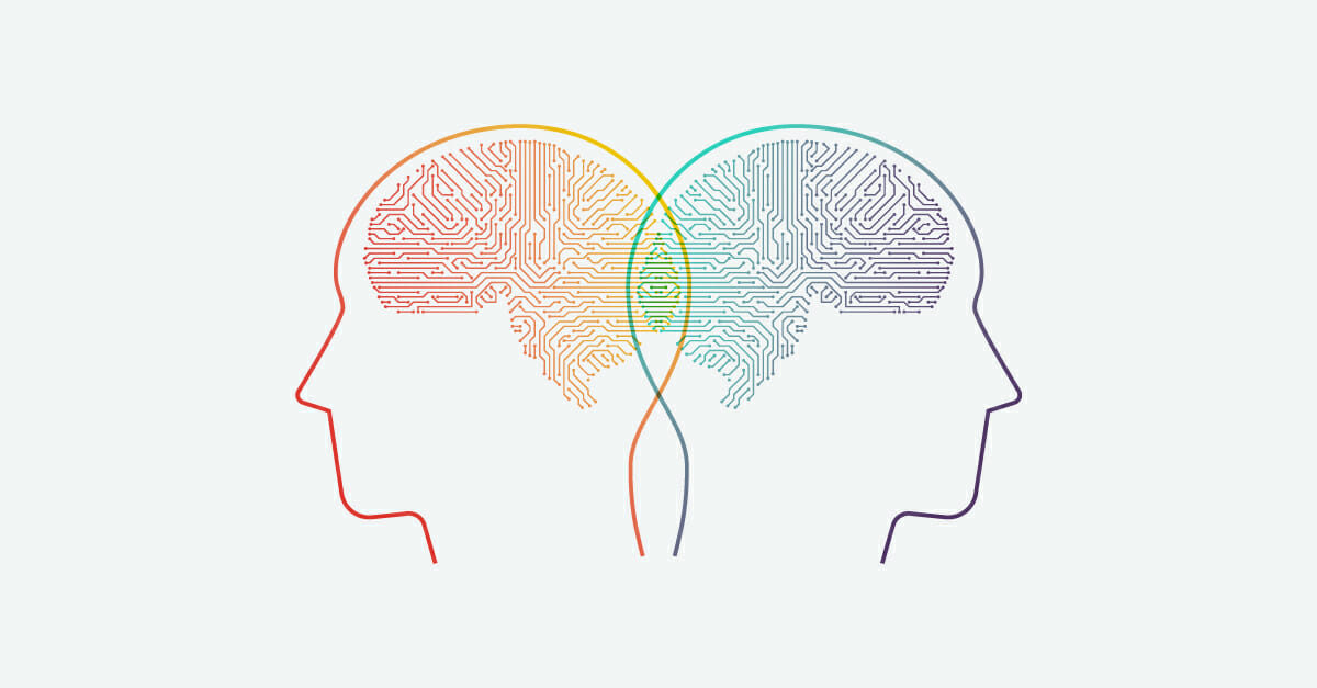 illustration of two profiles with brains drawn in