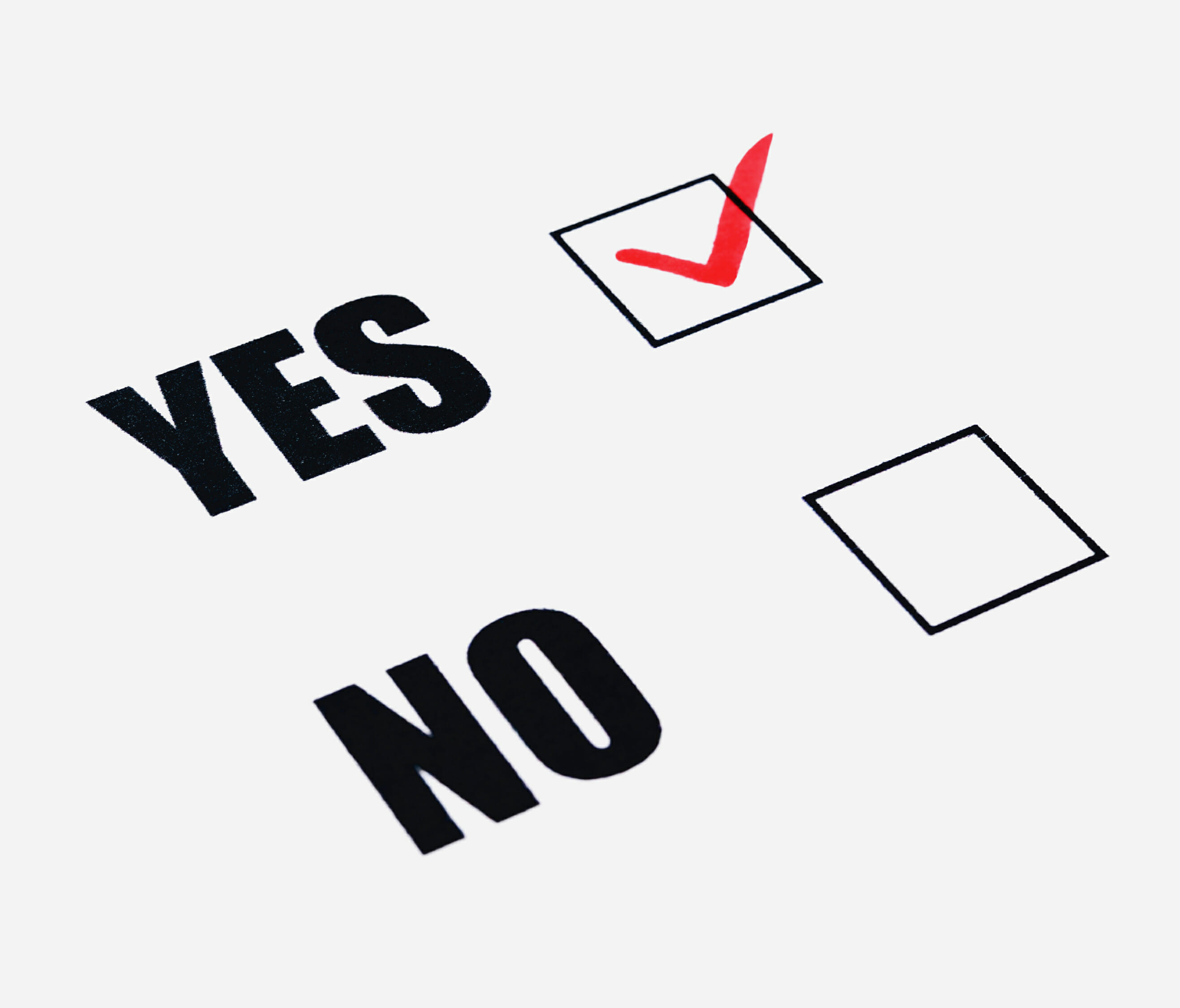 yes/no check boxes with yes checked off in red ink