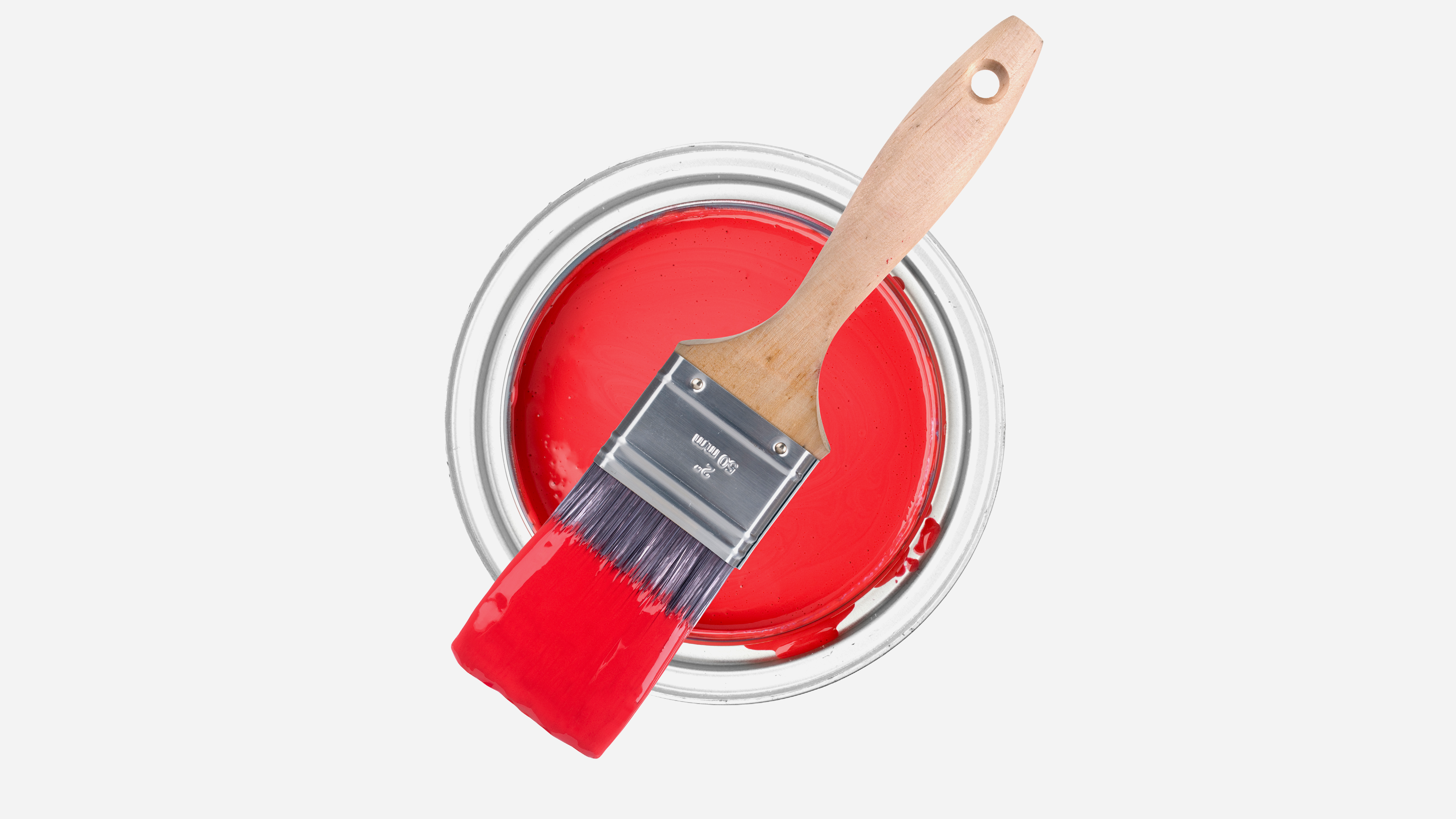 red paint can with dipped paint brush