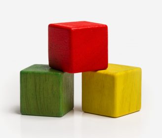 three colored blocks green red yellow