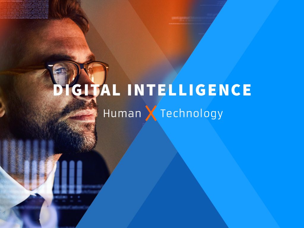 man with glasses overlaid print reads "digital intelligence"