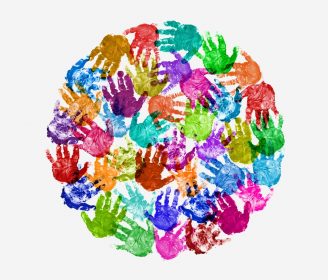 globe made up of handprints
